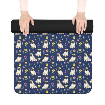 Pug Dog Floral Yoga Mat – Durable Non-Slip Rubber Surface for Home & Studio Practice