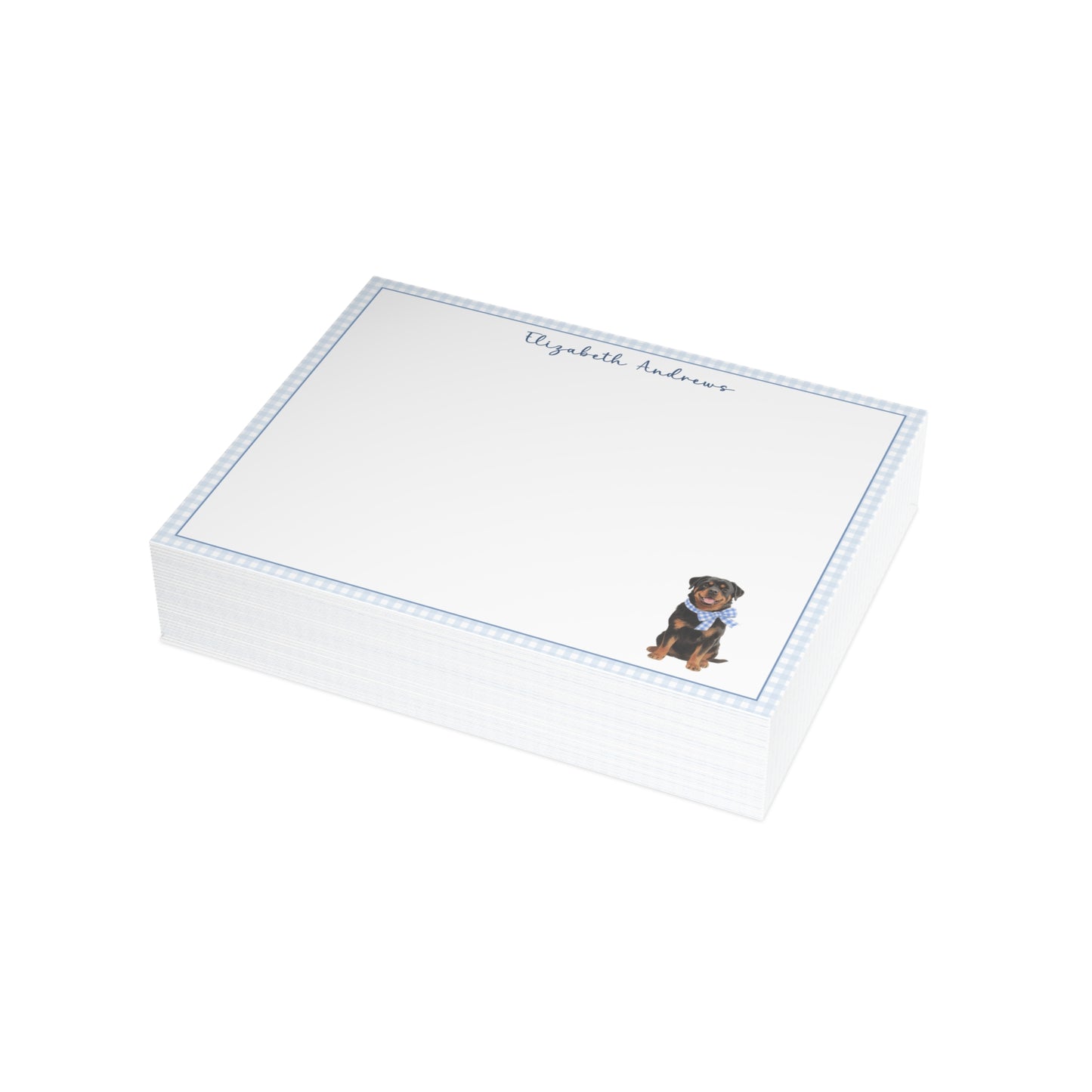 Rottweiler Dog Blue Gingham Personalized Notecard Set