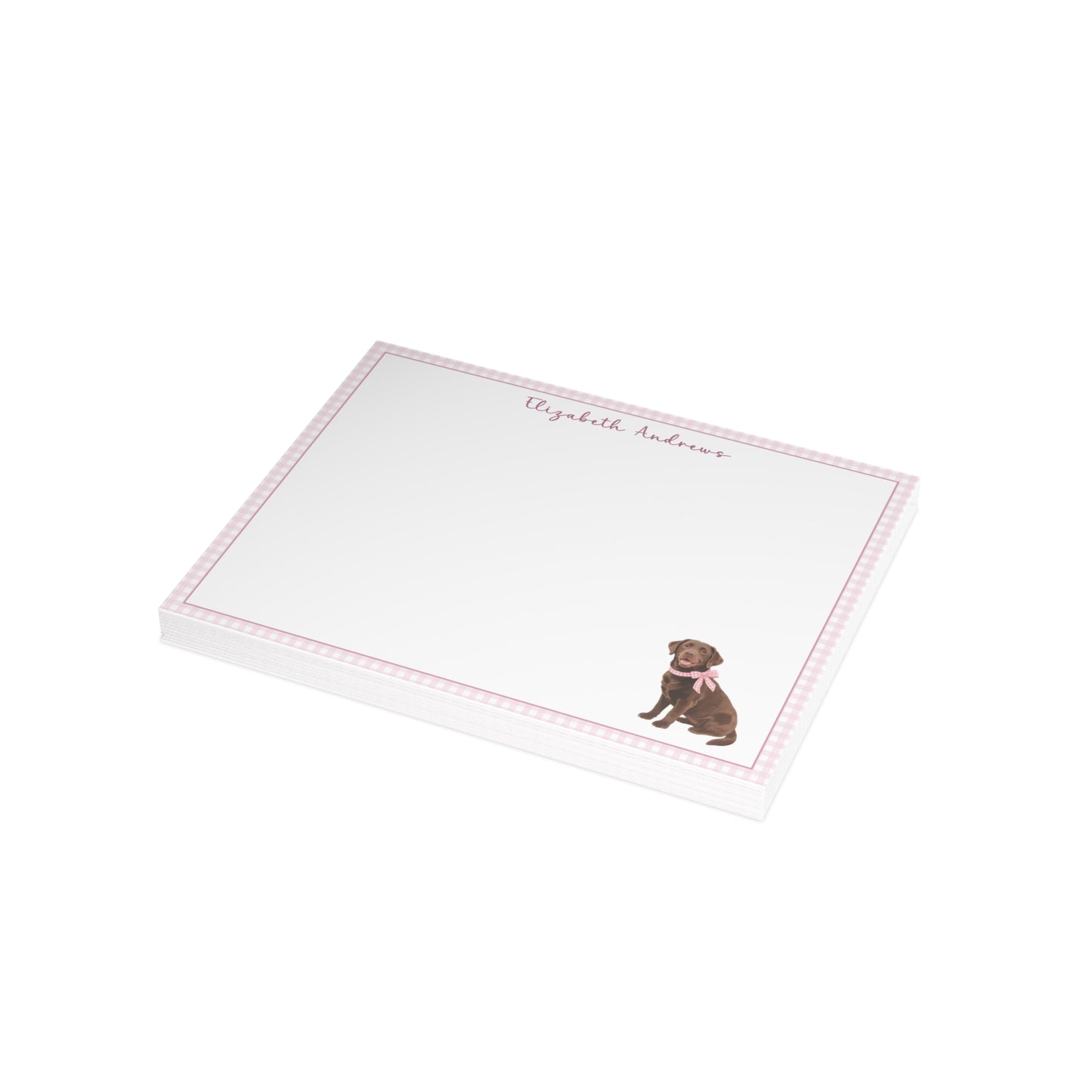 Chocolate Labrador Retriever Dog Pink Gingham Personalized Notecard Set