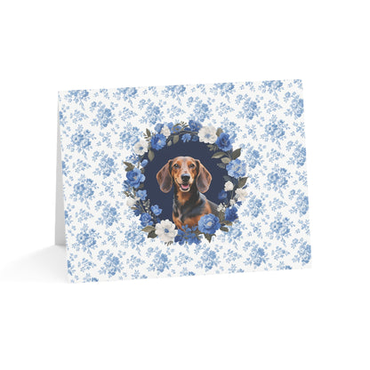 Dachshund Dog Blue Floral Greeting Card Set
