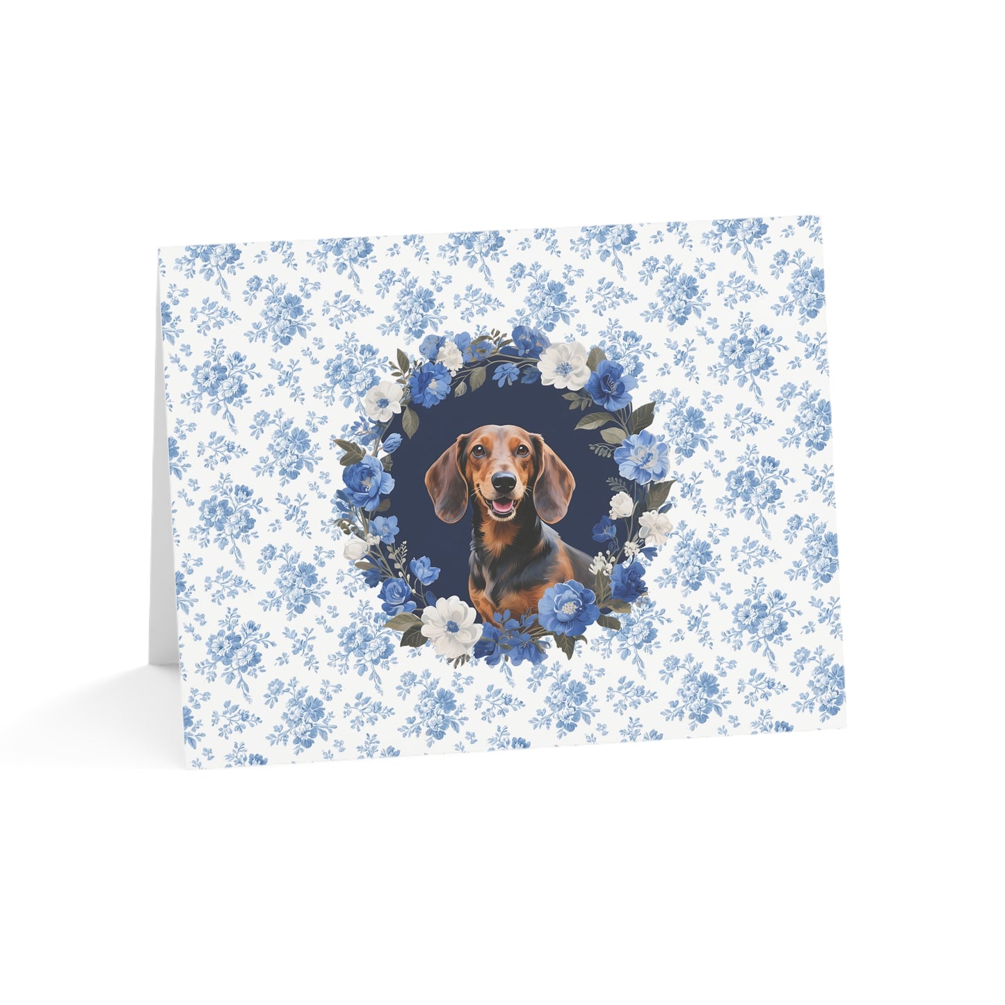 Dachshund Dog Blue Floral Greeting Card Set