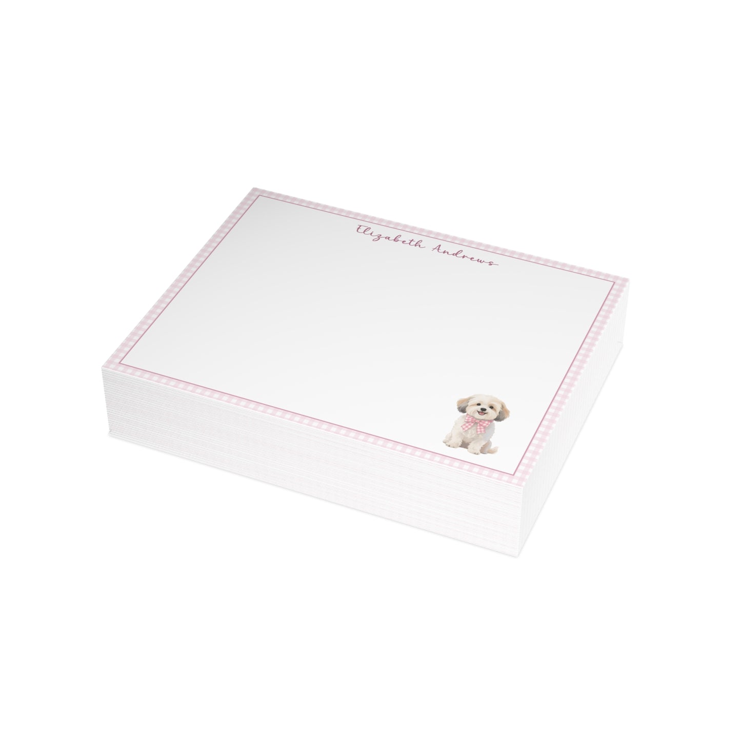 Havanese Dog Pink Gingham Personalized Notecard Set