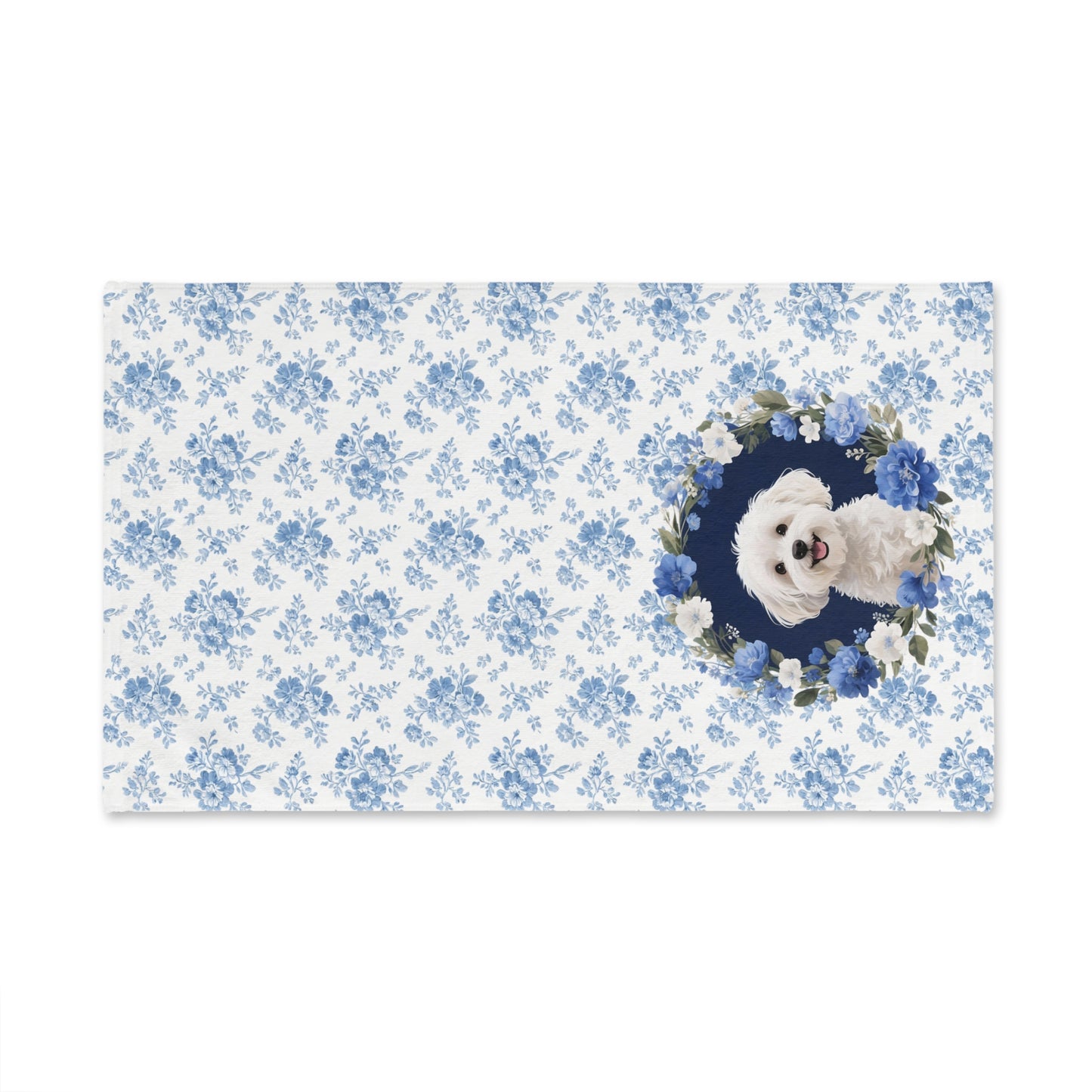 Blue Floral Maltese Dog Portrait Hand Towel – Cute Pet Bathroom Accessory