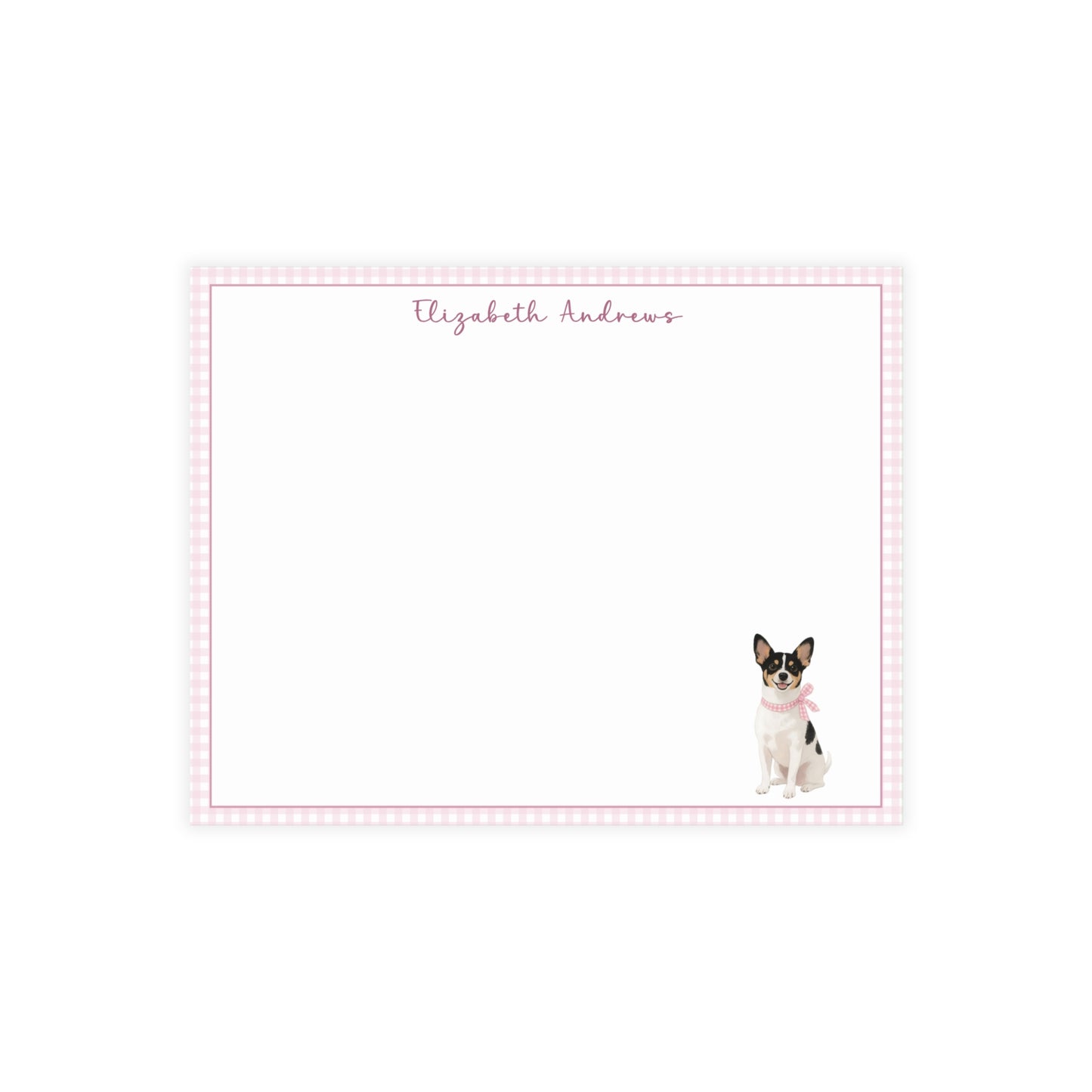 Rat Terrier Dog Pink Gingham Personalized Notecard Set