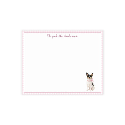 Rat Terrier Dog Pink Gingham Personalized Notecard Set