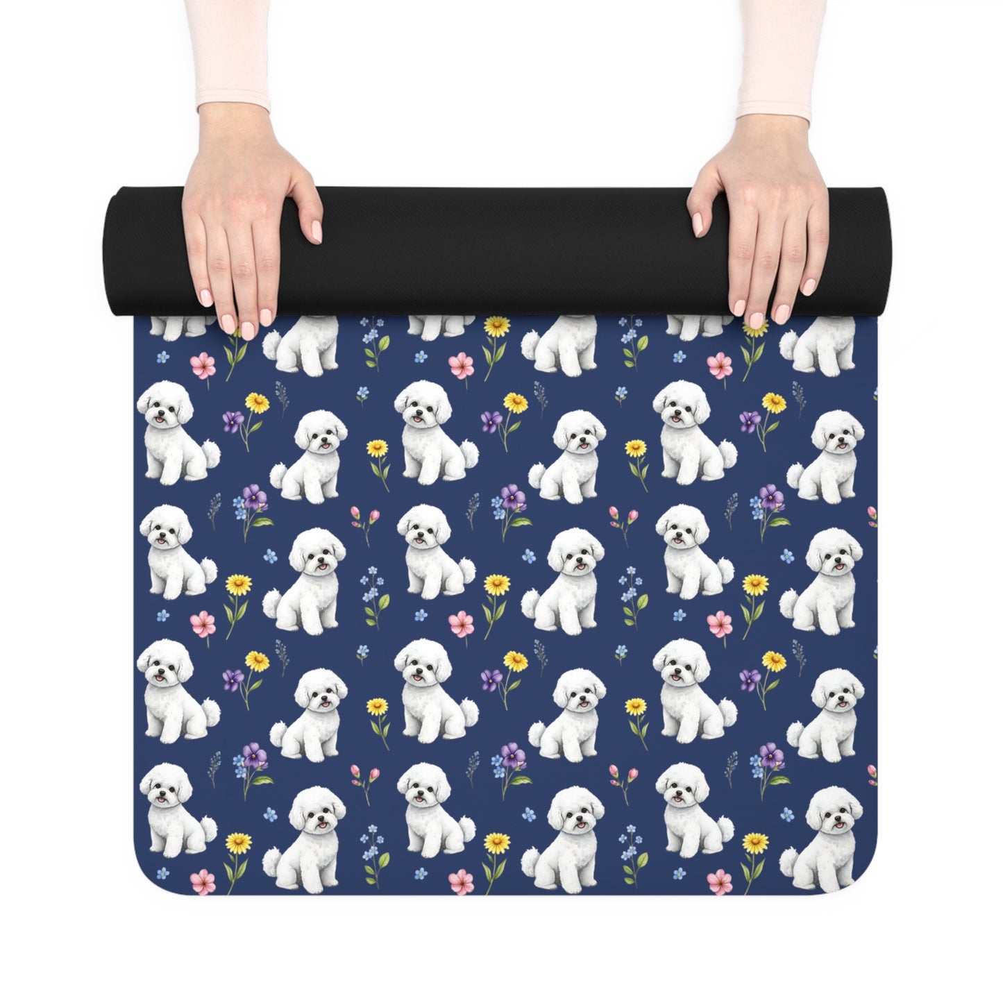 Bichon Frise Dog Floral Yoga Mat – Durable Non-Slip Rubber Surface for Home & Studio Practice