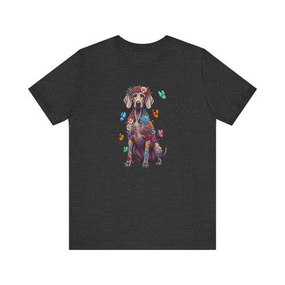 Whimsical Floral Weimaraner Tee – Colorful Dog Lover Shirt with Butterflies