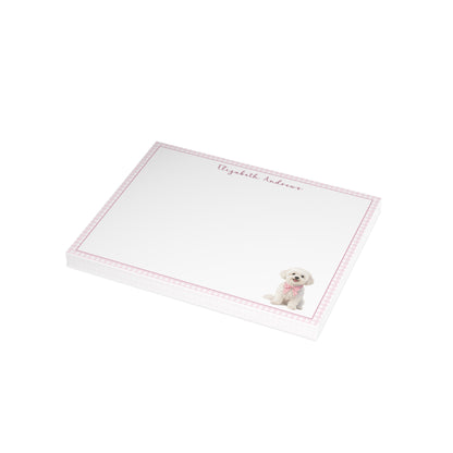 Maltese Dog Pink Gingham Personalized Notecard Set