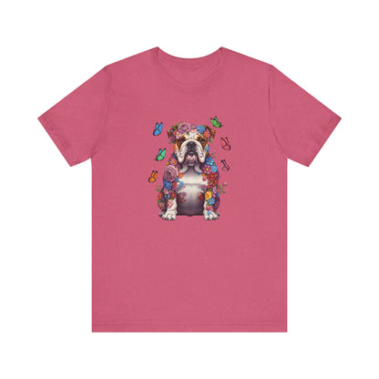 Whimsical Floral English Bulldog Tee – Colorful Dog Lover Shirt with Butterflies