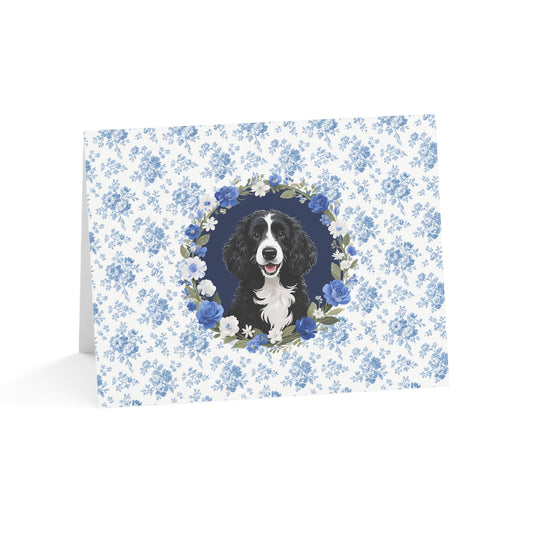 Portuguese Water Dog Blue Floral Greeting Card Set