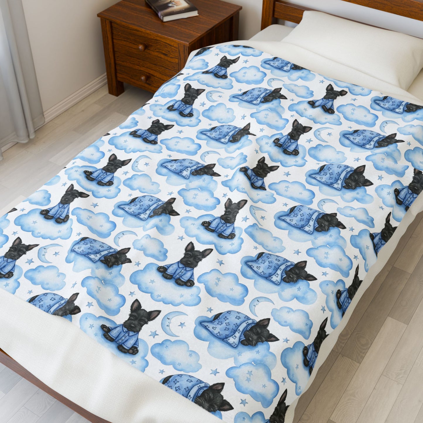 Scottish Terrier Blue Baby Blanket, Scottie Dog Baby Shower Baby Boy Newborn Gift Hospital Announcement Blanket Coming Home