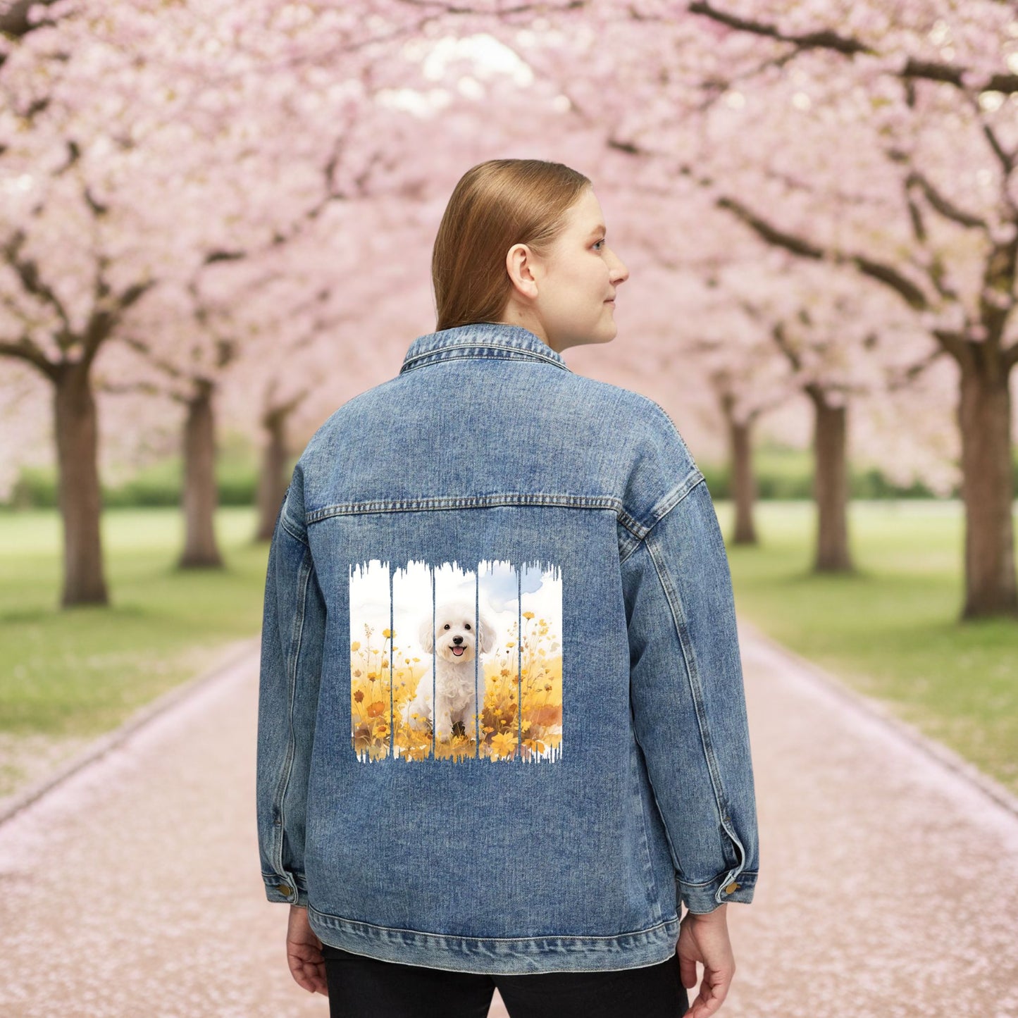 Trendy Maltese Dog Women's Denim Jacket, Dog Demin Jacket, Gift for Maltese Dog Mom, Gift for Dog Lovers, Fall Dog Style