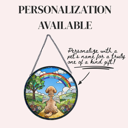 Goldendoodle Rainbow Bridge Stained Glass Suncatcher