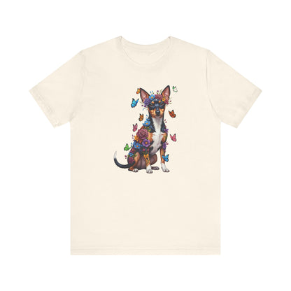 Whimsical Floral Rat Terrier Tee – Colorful Dog Lover Shirt with Butterflies