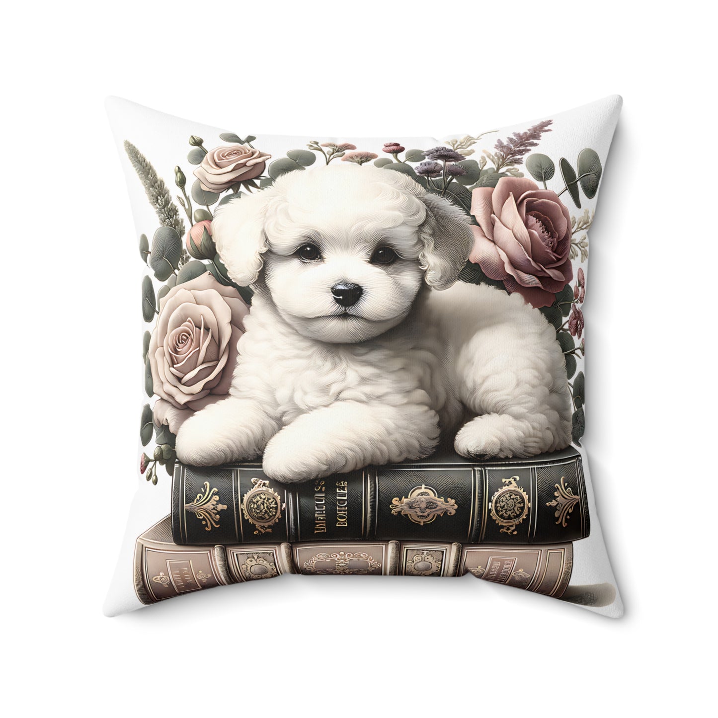 Bichon Frise Throw Pillow for Book Lovers