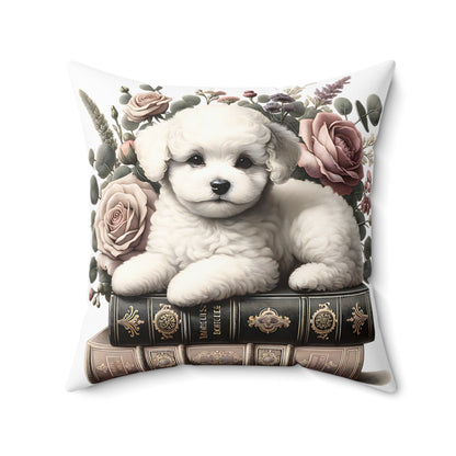 Bichon Frise Throw Pillow for Book Lovers