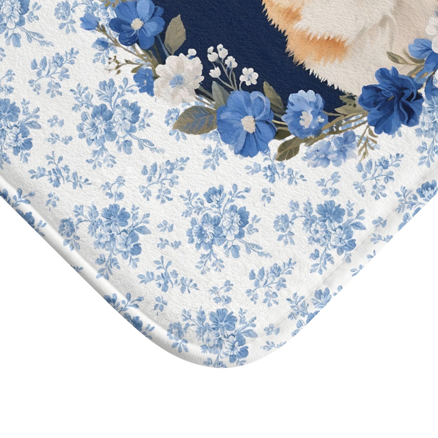 Blue Floral Corgi Bath Mat – Cute Corgi Dog Bathroom Rug