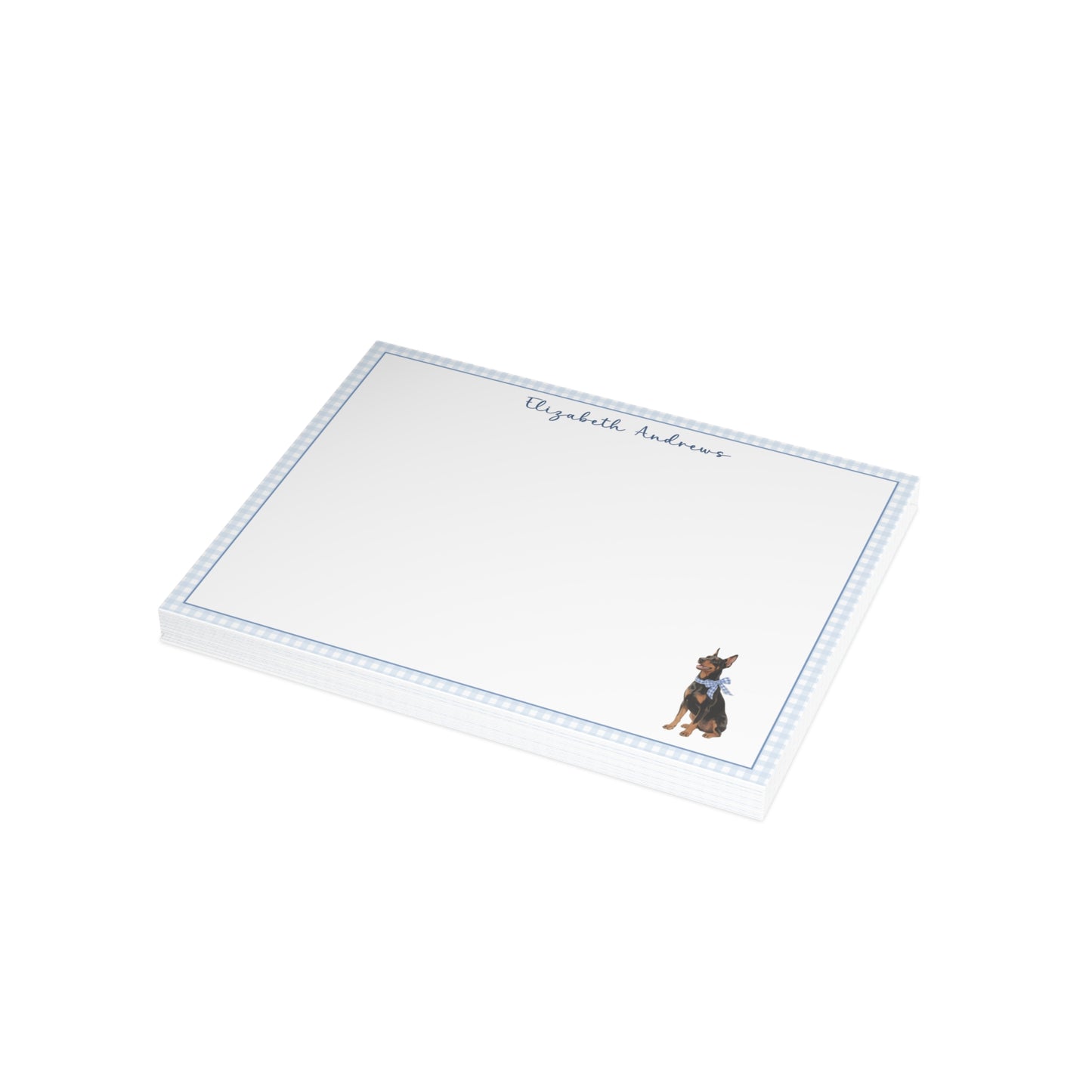 Doberman Pinscher Dog Blue Gingham Personalized Notecard Set