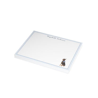 Doberman Pinscher Dog Blue Gingham Personalized Notecard Set