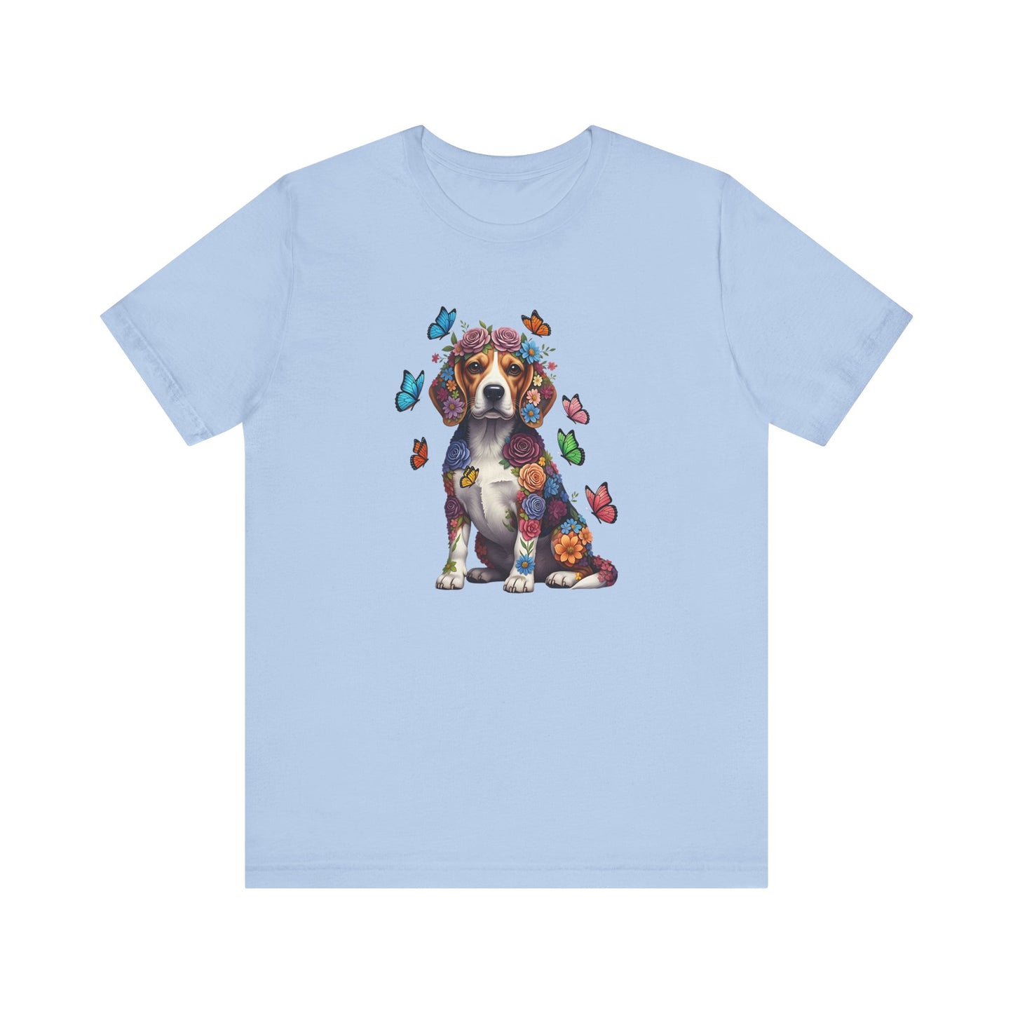 Whimsical Floral Beagle Tee – Colorful Dog Lover Shirt with Butterflies