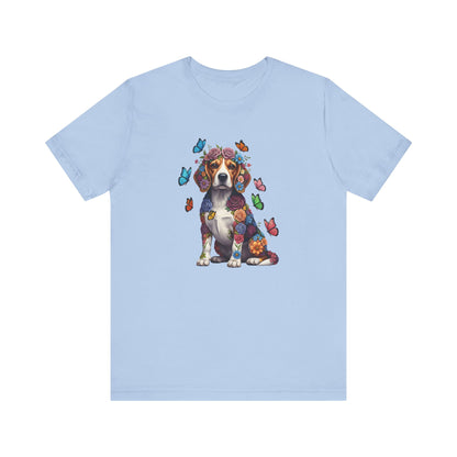 Whimsical Floral Beagle Tee – Colorful Dog Lover Shirt with Butterflies