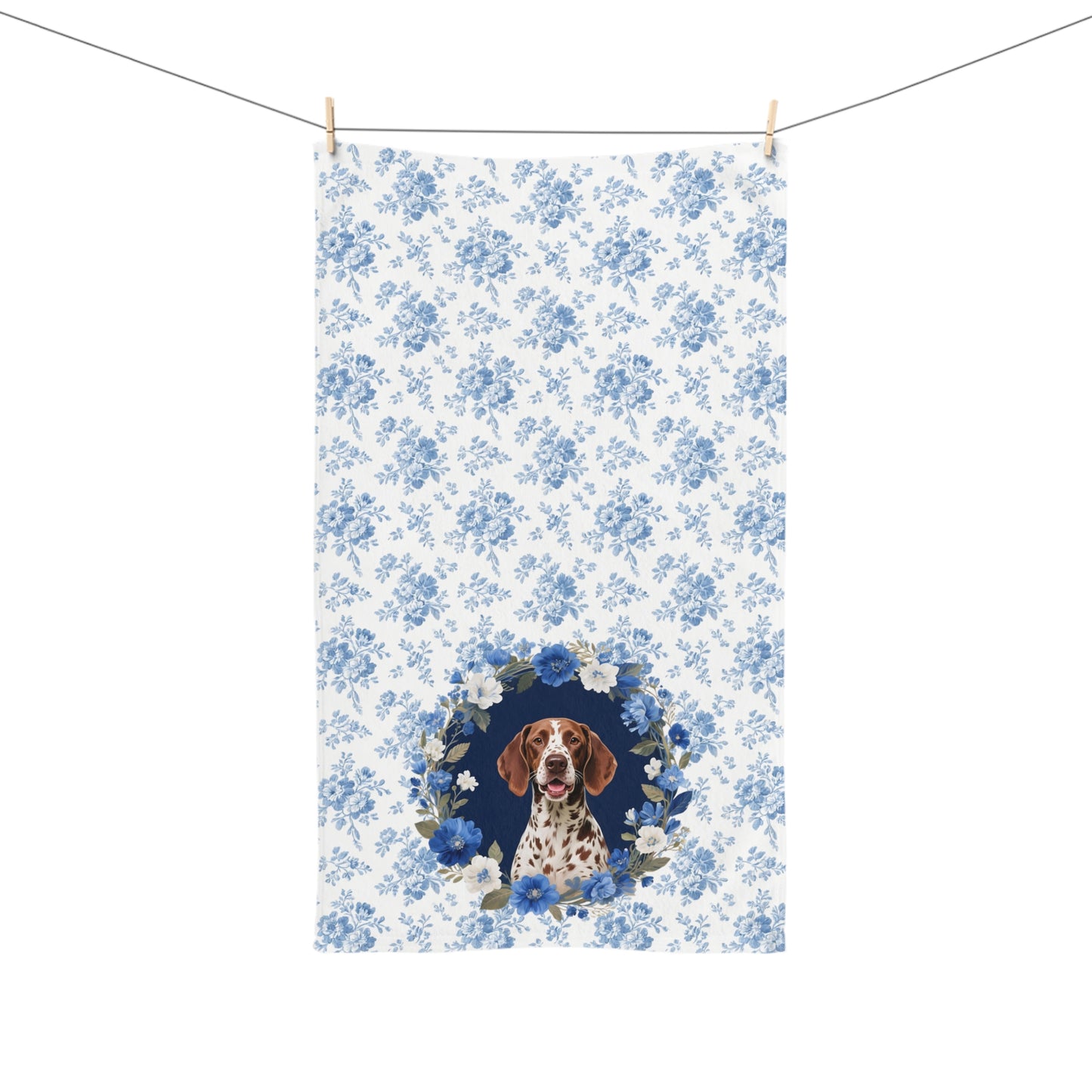 Blue Floral German Shorthaired Pointer Dog Portrait Hand Towel – Cute Pet Bathroom Accessory