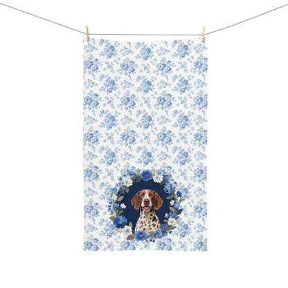 Blue Floral German Shorthaired Pointer Dog Portrait Hand Towel – Cute Pet Bathroom Accessory