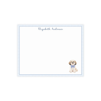 Shih Tzu Dog Blue Gingham Personalized Notecard Set