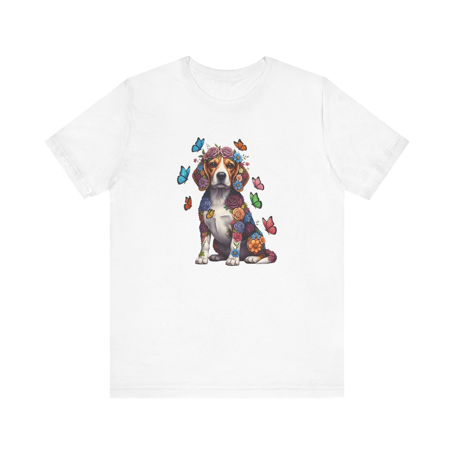 Whimsical Floral Beagle Tee – Colorful Dog Lover Shirt with Butterflies