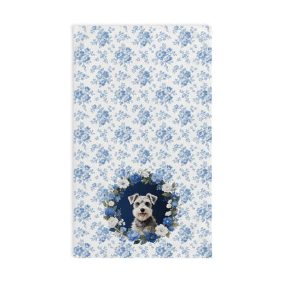 Blue Floral Schnauzer Dog Portrait Hand Towel – Cute Pet Bathroom Accessory