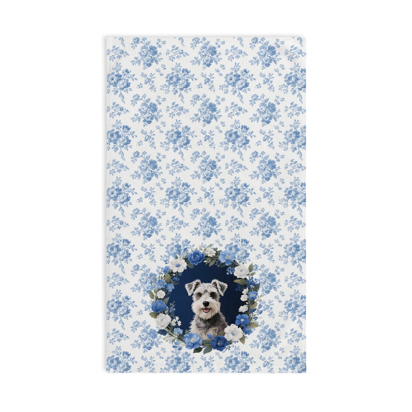 Blue Floral Schnauzer Dog Portrait Hand Towel – Cute Pet Bathroom Accessory