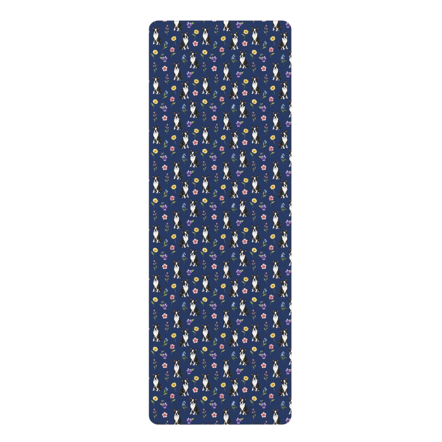 Boston Terrier Dog Floral Yoga Mat – Durable Non-Slip Rubber Surface for Home & Studio Practice