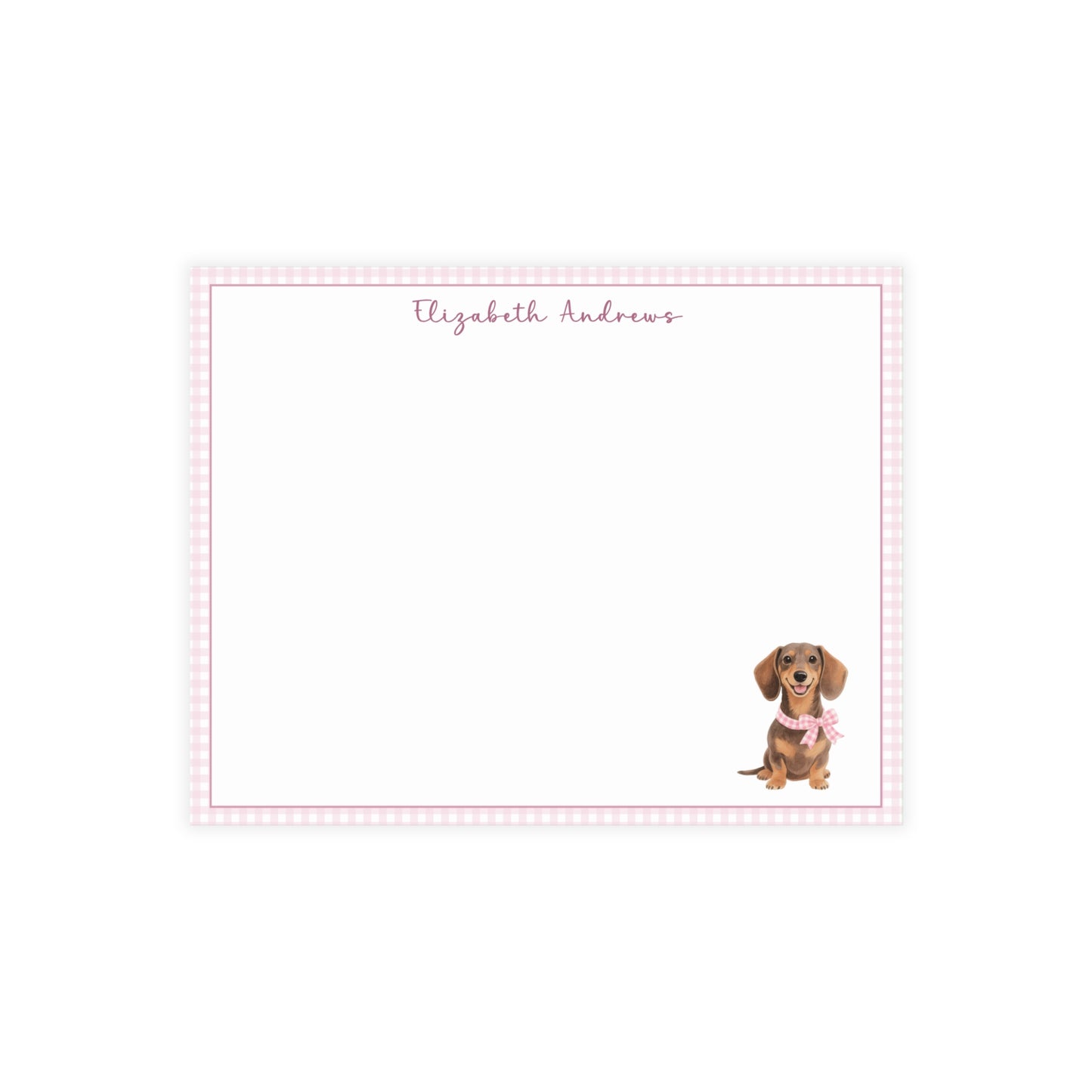 Dachshund Dog Pink Gingham Personalized Notecard Set