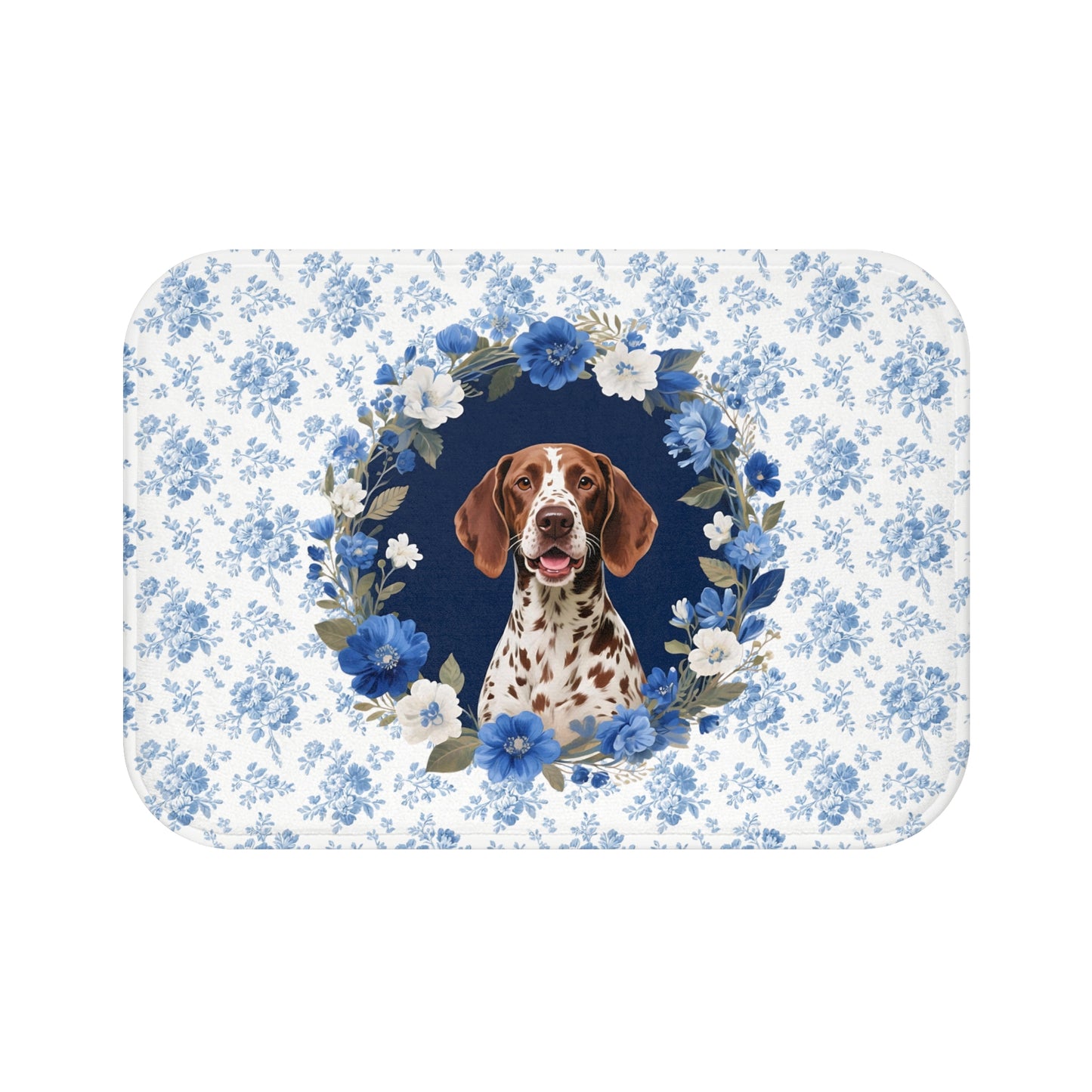Blue Floral GSP Bath Mat – Cute German Shorthaired Pointer Dog Bathroom Rug