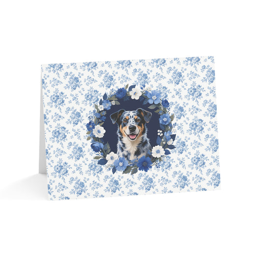 Australian Cattle Dog Blue Floral Greeting Card Set