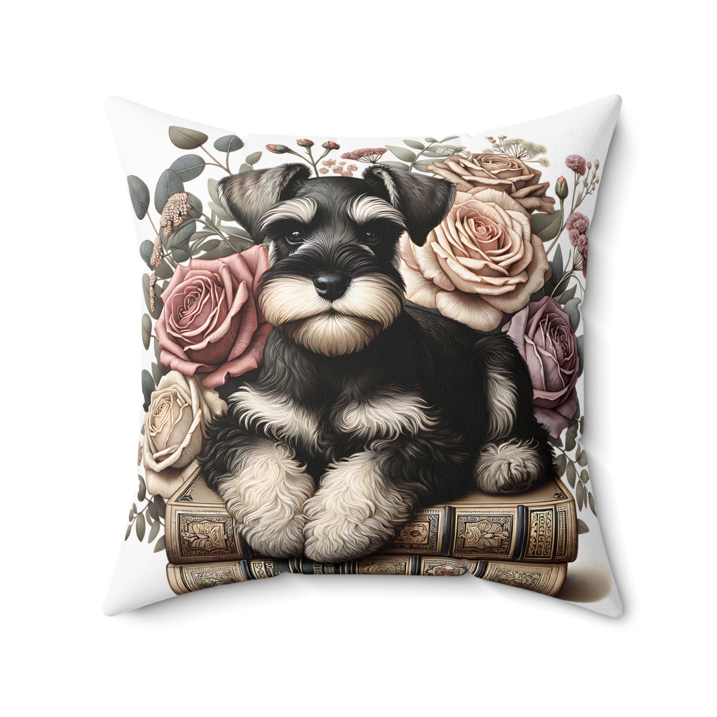 Schnauzer Throw Pillow for Book Lovers
