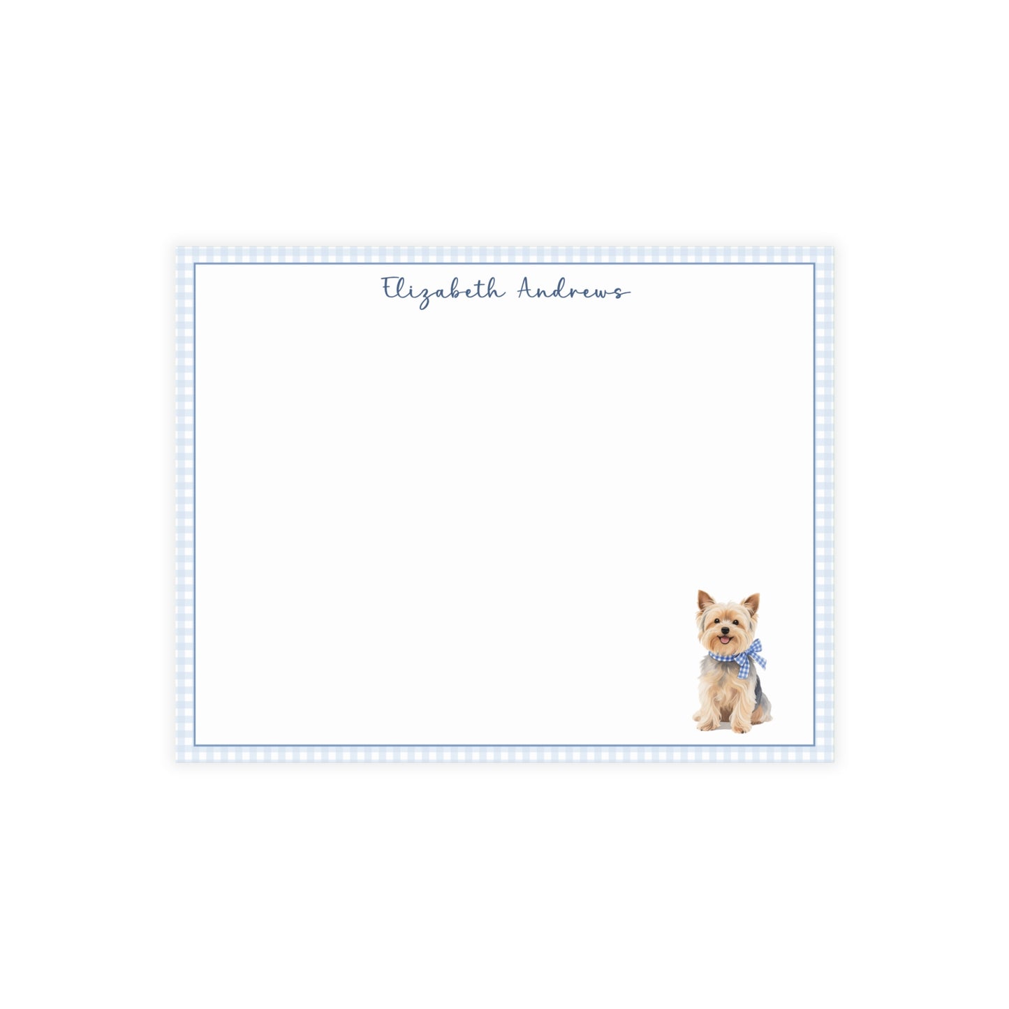 Yorkshire Terrier Dog Blue Gingham Personalized Notecard Set
