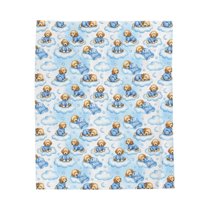 Goldendoodle Blue Baby Blanket, Doodle Dog Baby Shower Baby Boy Newborn Gift Hospital Announcement Blanket Coming Home