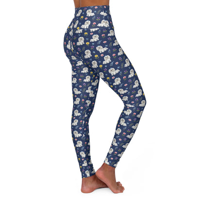 Maltese Dog Floral High Waisted Yoga Leggings - Perfect for Fitness & Everyday Wear