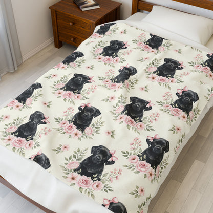 Black Labrador Retriever Pink Baby Blanket, Black Lab Dog Baby Shower Baby Girl Newborn Gift Hospital Announcement Blanket Coming Home