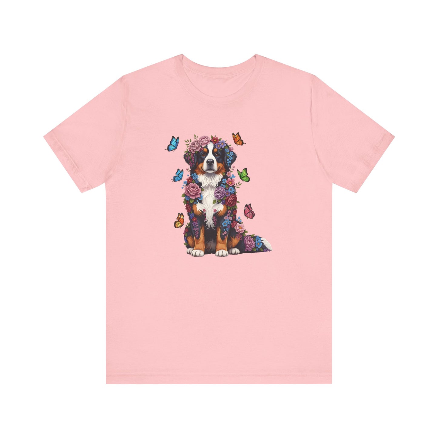 Whimsical Floral Bernese Mountain Dog Tee – Colorful Dog Lover Shirt with Butterflies