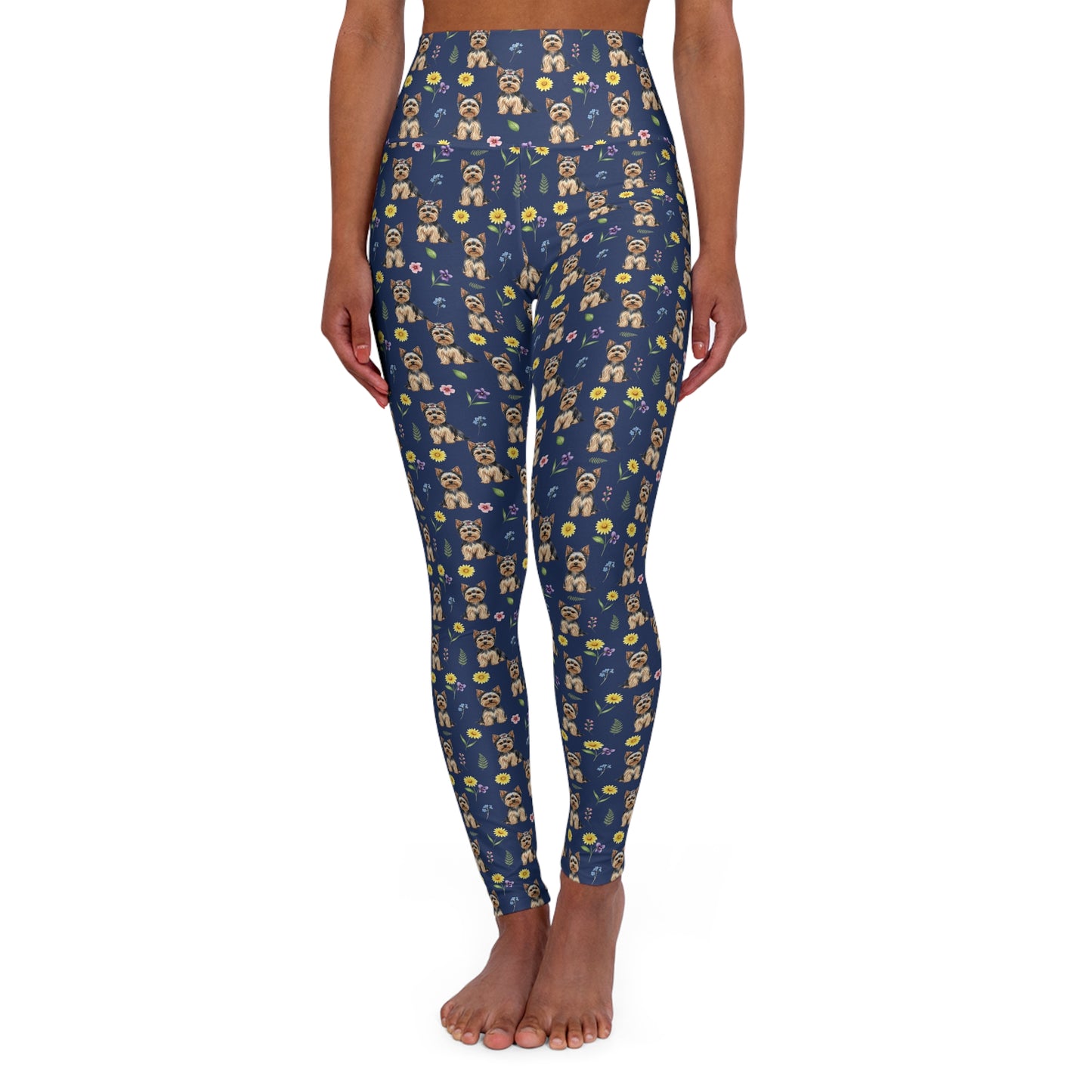 Yorkshire Terrier Dog Floral High Waisted Yoga Leggings - Perfect for Fitness & Everyday Wear