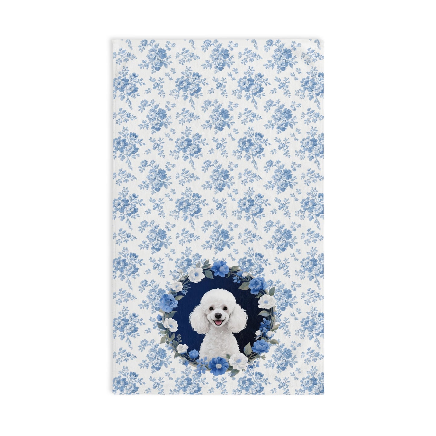 Blue Floral Poodle Dog Portrait Hand Towel – Cute Pet Bathroom Accessory