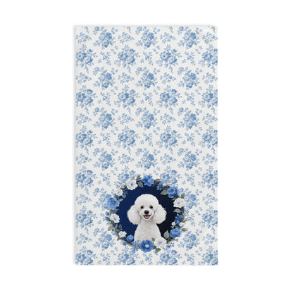 Blue Floral Poodle Dog Portrait Hand Towel – Cute Pet Bathroom Accessory