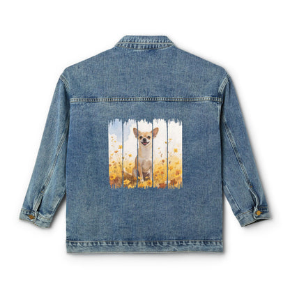 Trendy Chihuahua Dog Women's Denim Jacket, Dog Demin Jacket, Gift for Chihuahua Dog Mom, Gift for Dog Lovers, Fall Dog Style
