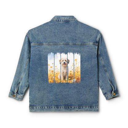 Trendy Havanese Dog Women's Denim Jacket, Dog Demin Jacket, Gift for Havanese Dog Mom, Gift for Dog Lovers, Fall Dog Style