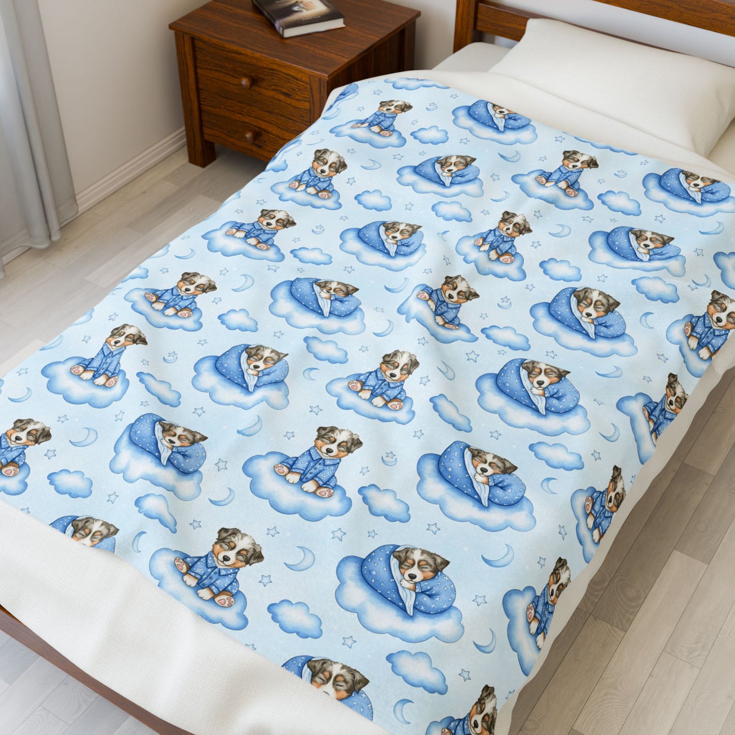 Australian Shepherd Dog Blue Baby Blanket, Aussie Baby Shower Baby Boy Newborn Gift Hospital Announcement Blanket Coming Home