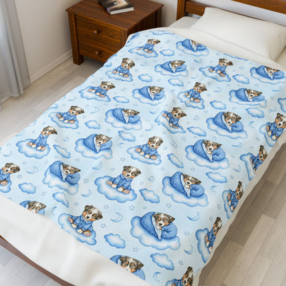 Australian Shepherd Dog Blue Baby Blanket, Aussie Baby Shower Baby Boy Newborn Gift Hospital Announcement Blanket Coming Home