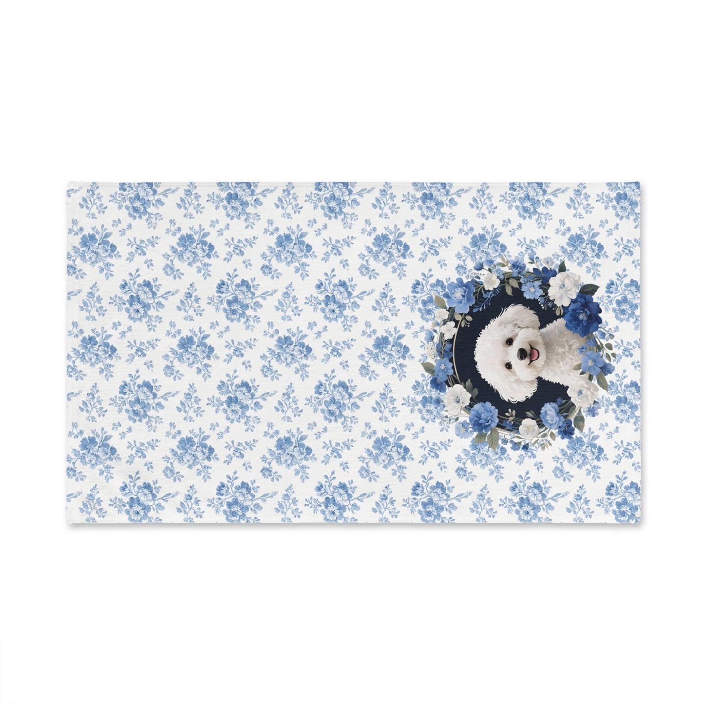Blue Floral Bichon Frise Dog Portrait Hand Towel – Cute Pet Bathroom Accessory