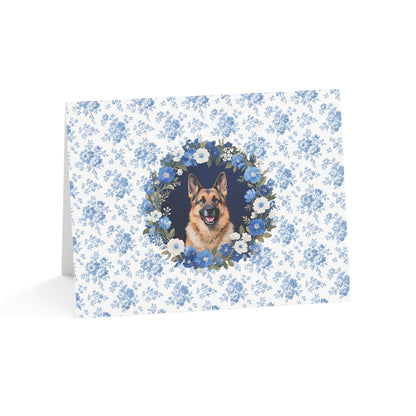 German Shepherd Dog Blue Floral Greeting Card Set